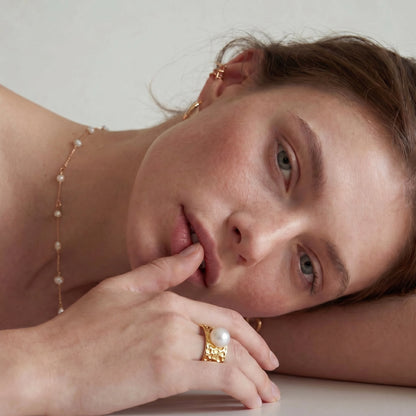 Golden Tide Pearl Ring